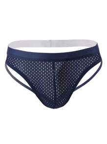 Jockstrap sexy de ropa interior para hombres con cinta de contraste sólida - Azul Marino - Ver 1