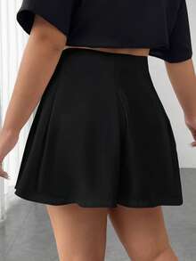 SHEIN EZwear 大碼素色褶皺半身裙 - 黑色 - 查看 2