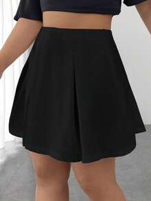 SHEIN EZwear 大碼素色褶皺半身裙 - 黑色 - 查看 5