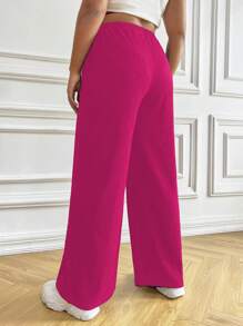 SHEIN EZwear 大碼腰部抽繩闊腿褲 - 玫紅色 - 查看 2