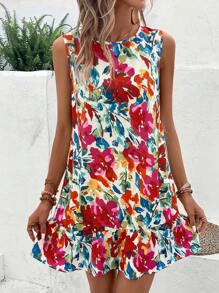 SHEIN LUNE 印花荷葉邊娃娃裙 - 彩色 - 查看 1