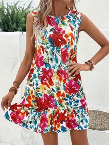 SHEIN LUNE 印花荷葉邊娃娃裙 - 彩色 - 查看 4