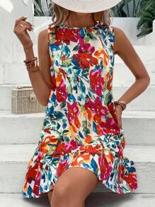 SHEIN LUNE 印花荷葉邊娃娃裙 - 彩色 - 查看 5