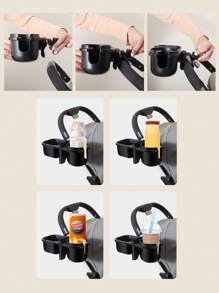 Sunveno 1入組三合一多功能折疊式嬰兒車飲料架帶手機小吃支架 - 黑色 - 查看 8