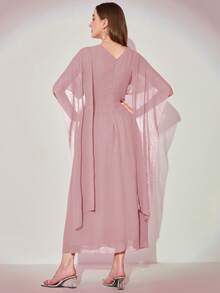 Modelyn 素色V領披肩洋裝 - 藕粉色 - 查看 2