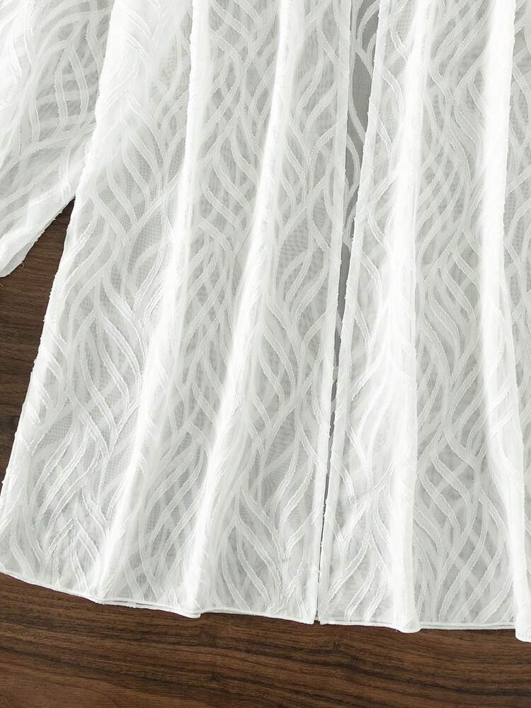 Kimono lưới mỏng tay bèo nhún, cho kỳ nghỉ hè ở bãi biển - trắng - Xem 3