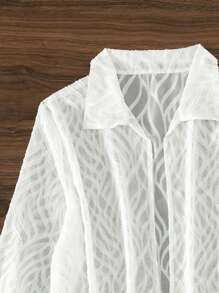 Kimono lưới mỏng tay bèo nhún, cho kỳ nghỉ hè ở bãi biển - trắng - Xem 4