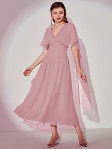 Modelyn 素色V領披肩洋裝 - 藕粉色 - 查看 6