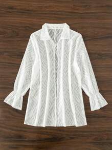 Kimono lưới mỏng tay bèo nhún, cho kỳ nghỉ hè ở bãi biển - trắng - Xem 6