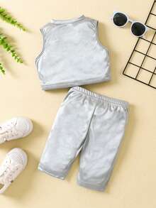 SHEIN Bộ thời trang bé gái màu trơn Giải trí - Bạc - Xem 2