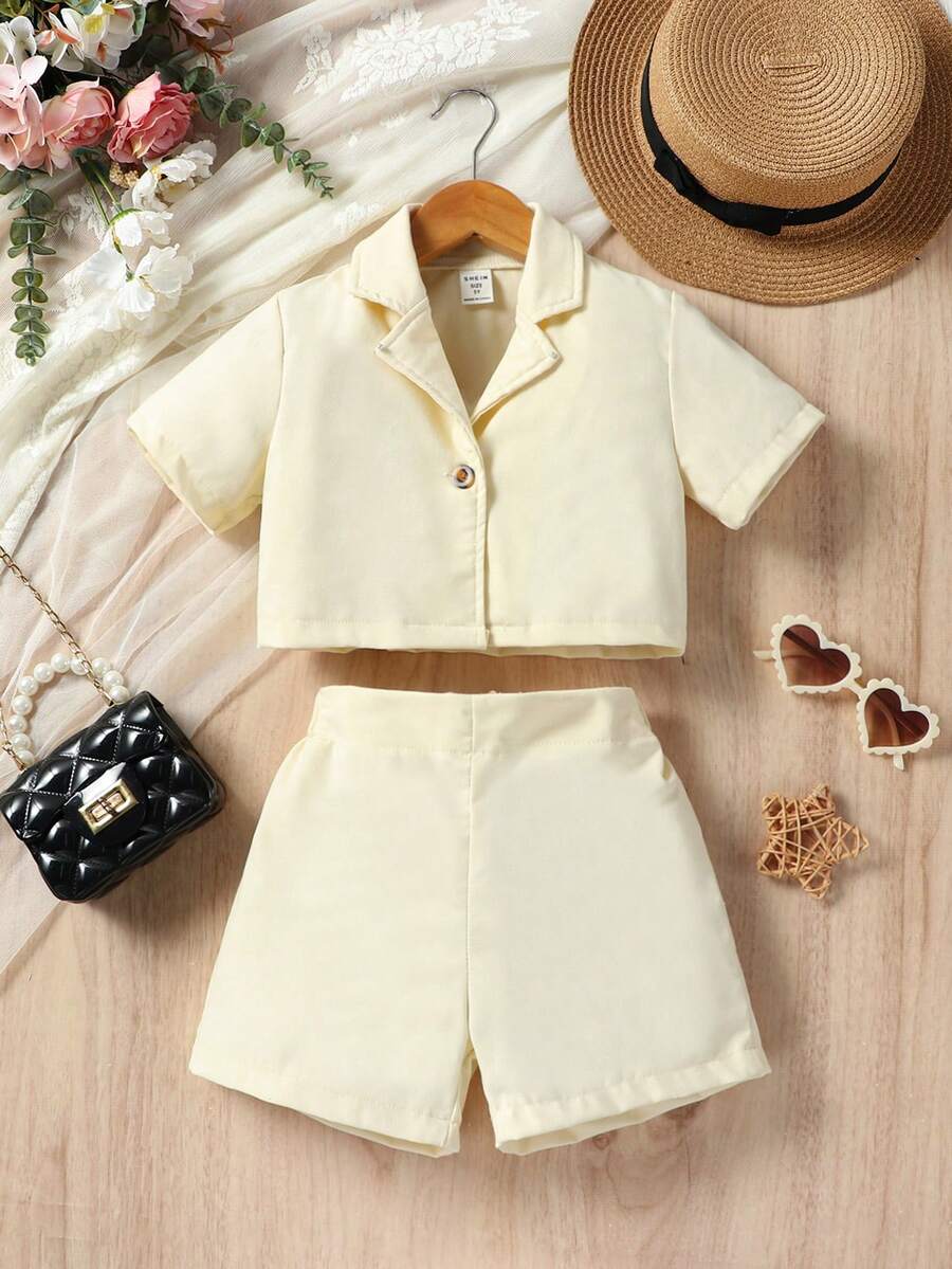 2入組/套套裝襯衫和短褲 - 杏色 - 查看 1