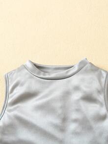 SHEIN Bộ thời trang bé gái màu trơn Giải trí - Bạc - Xem 4