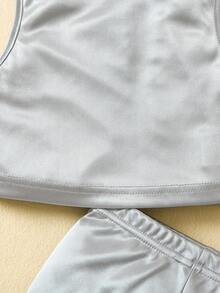 SHEIN Bộ thời trang bé gái màu trơn Giải trí - Bạc - Xem 6