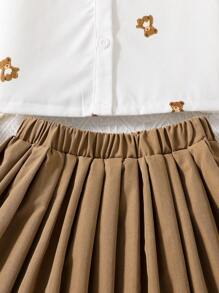 SHEIN Vintaside Kids Cô Gái Trẻ In Gấu Cổ áo rộng Ống tay áo Áo sơ mi & Chân Váy xếp ly - Nhiều màu - Xem 3