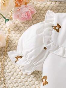 SHEIN Vintaside Kids Cô Gái Trẻ In Gấu Cổ áo rộng Ống tay áo Áo sơ mi & Chân Váy xếp ly - Nhiều màu - Xem 4