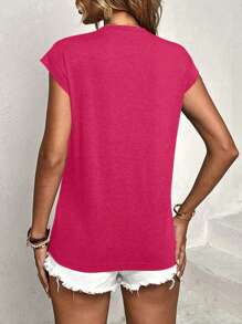 SHEIN LUNE Coconut Tree & Letter Graphic Batwing Sleeve Tee - Hot Pink - View 2