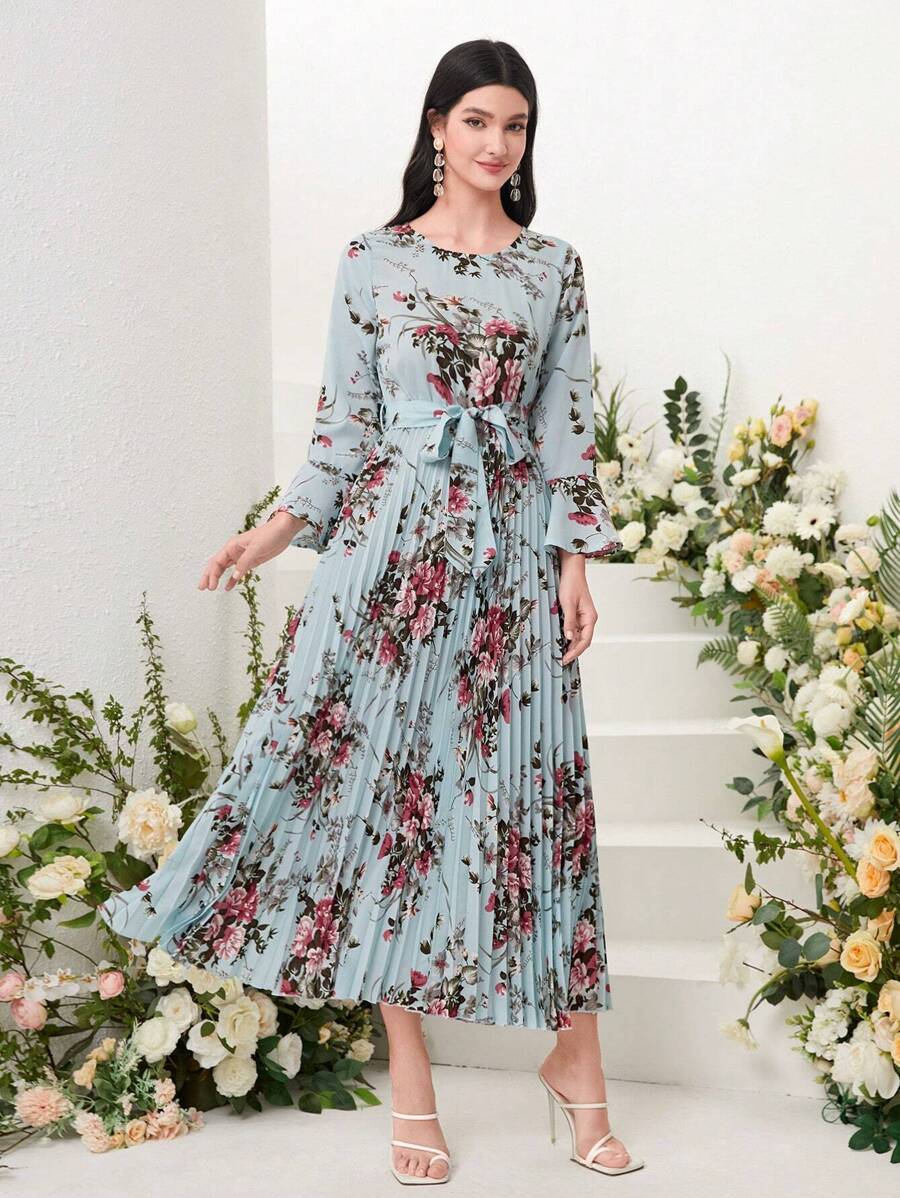 Modelyn Đầm Xù Thắt lưng Xếp li Hoa Tất cả trên in Boho - Nhiều màu - Xem 1