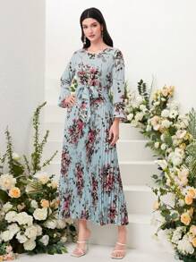 Modelyn Đầm Xù Thắt lưng Xếp li Hoa Tất cả trên in Boho - Nhiều màu - Xem 3
