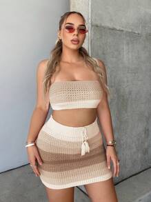 SHEIN SXY Colourblock Tube Knit Top & Knit Skirt