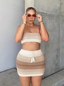 SHEIN SXY Colourblock Tube Knit Top & Knit Skirt