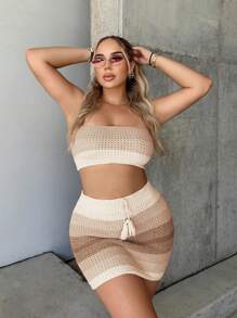 SHEIN SXY Colourblock Tube Knit Top & Knit Skirt