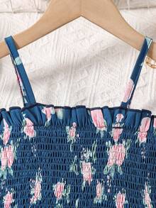 小女童印花荷葉邊下擺吊帶連體褲 - 藏蓝色 - 查看 3