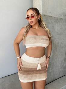 SHEIN SXY Colourblock Tube Knit Top & Knit Skirt