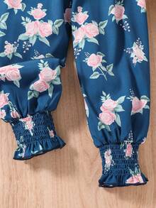 小女童印花荷葉邊下擺吊帶連體褲 - 藏蓝色 - 查看 5