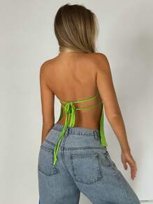 SHEIN EZwear Solid Tube Top - Green - View 2