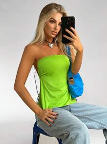 SHEIN EZwear Solid Tube Top - Green - View 6