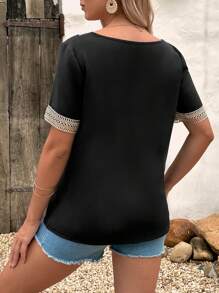 SHEIN Maternity Guipure Lace Panel Blouse - Black - View 2