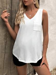 SHEIN Maternity Solid Pocket Patched Tank Top