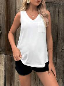 SHEIN Maternity Solid Pocket Patched Tank Top