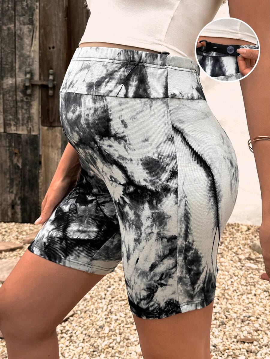 SHEIN 孕婦紮染可調節腰圍騎行褲