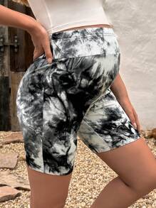 SHEIN 孕婦紮染可調節腰圍騎行褲