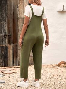 SHEIN Maternidad Mono overol unicolor con parche de bolsillo sin camiseta - Verde militar - Ver 3