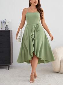 SHEIN Privé Vestido de tirantes ribete con fruncido bajo cruzado - verde menta - Ver 1