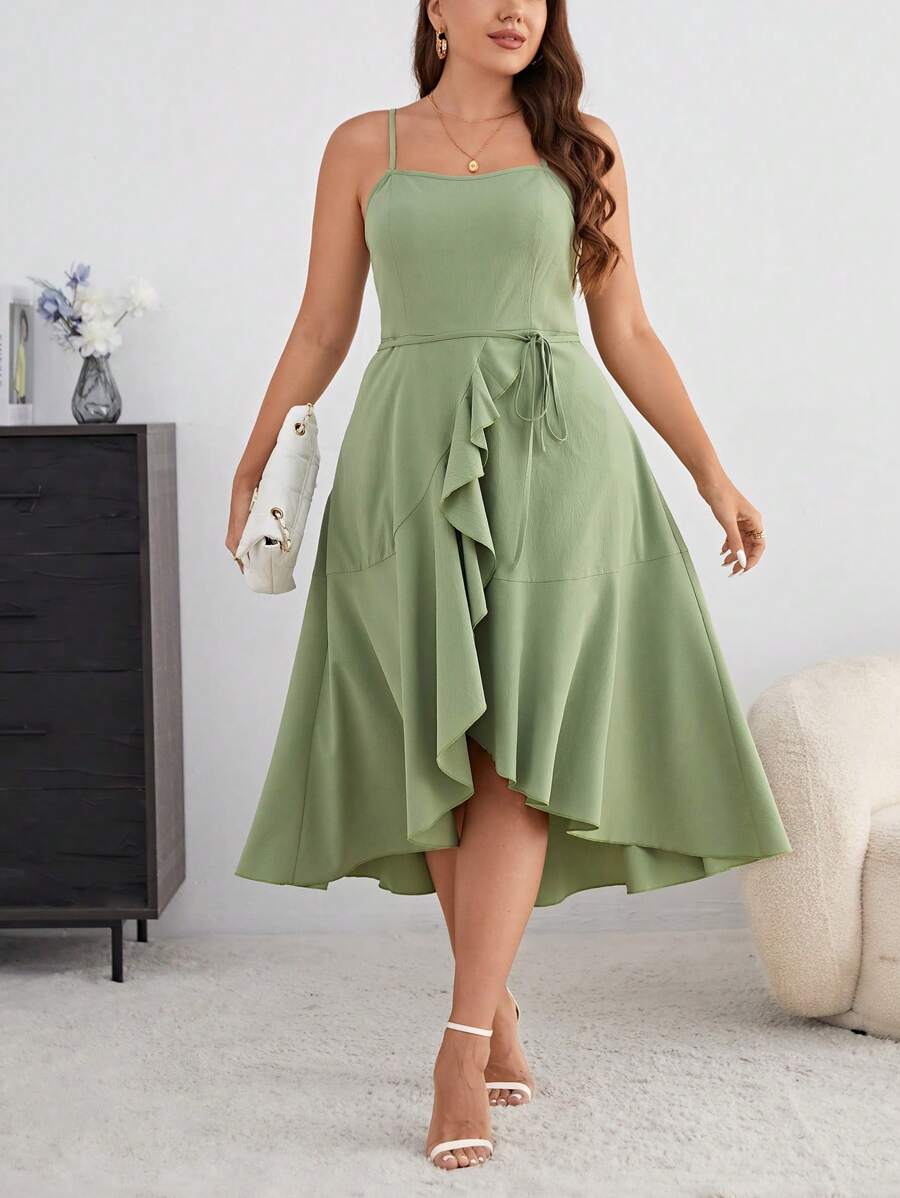 SHEIN Privé Vestido de tirantes ribete con fruncido bajo cruzado - verde menta - Ver 1