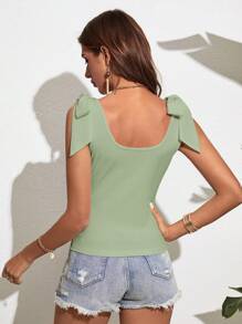 SHEIN VCAY 素色肩部打結背心上衣 - 薄荷綠 - 查看 2