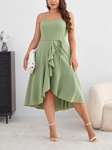 SHEIN Privé Vestido de tirantes ribete con fruncido bajo cruzado - verde menta - Ver 4