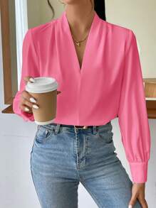 Firerie 女士日常休闲优雅时尚豹纹V领长袖衬衫、音乐节通勤办公室老款、长袖上衣