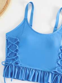 花卉印花系带侧褶下摆比基尼套装搭配沙滩短裤夏季海滩 - 彩色 - 查看 3