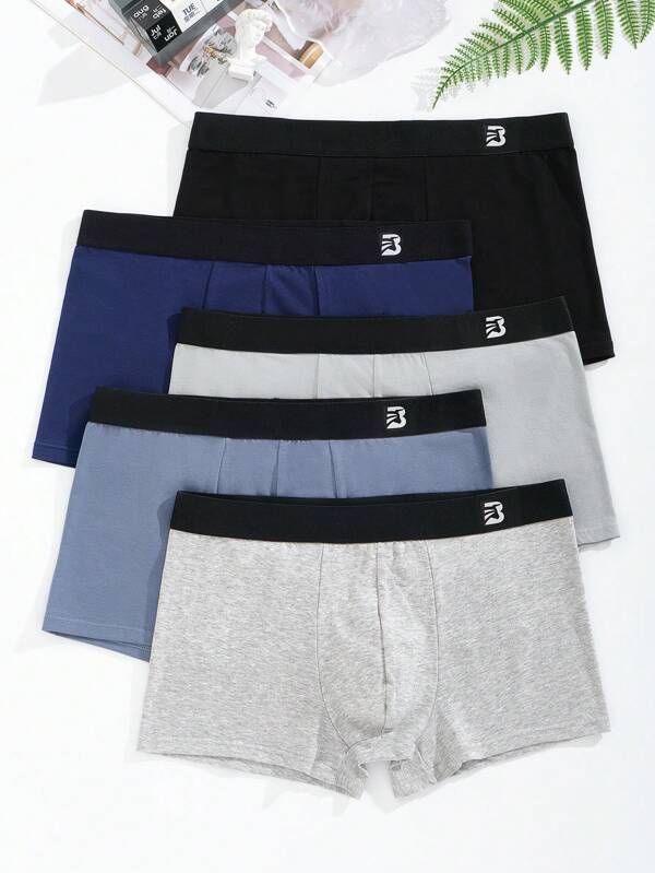 Shein Underwear&Sleepwear Basics Boxer pentru bărbați, 5 buc