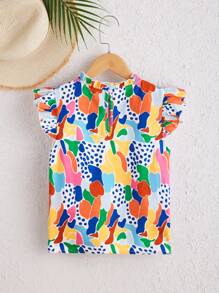 SHEIN 女孩滿版印花荷葉邊小高領襯衫 - 彩色 - 查看 2