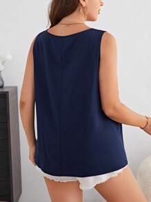 SHEIN LUNE 大碼素色前紐扣背心上衣 - 藏蓝色 - 查看 2