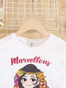 SHEIN 休閒口袋民族風 人像女童兩件套 - 彩色 - 查看 3