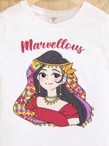 SHEIN 休閒口袋民族風 人像女童兩件套 - 彩色 - 查看 4