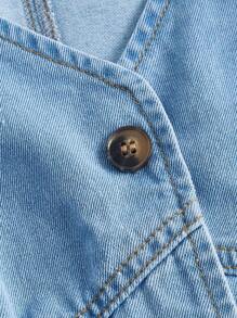 SHEIN MOD Puff Sleeve Button Front Denim Dress - Light Wash - View 4