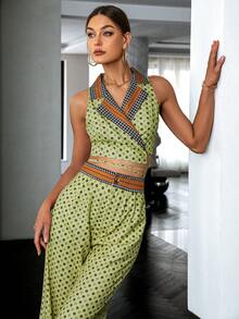 Sollinarry Top crop con estampado & Pantalones de pierna ancha - Verde - Ver 4