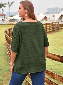 EMERY ROSE 大碼素色翻領襯衫 - 軍綠色 - 查看 2